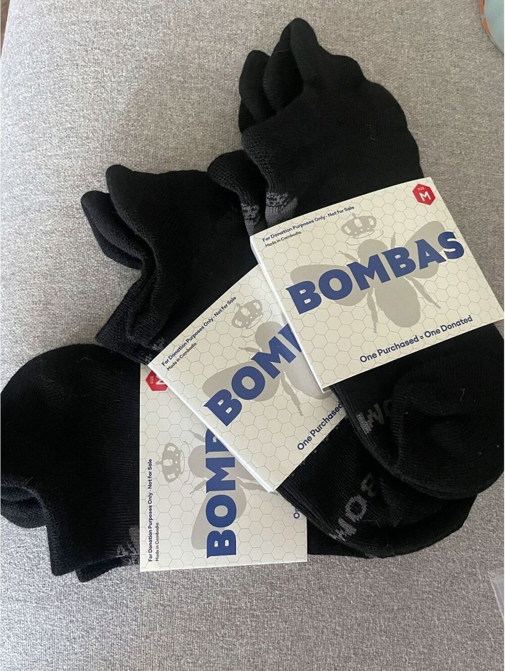Bombas 3 Pair Lot Black Ankle Socks Cushioned Blister Tab Medium (M) NWT